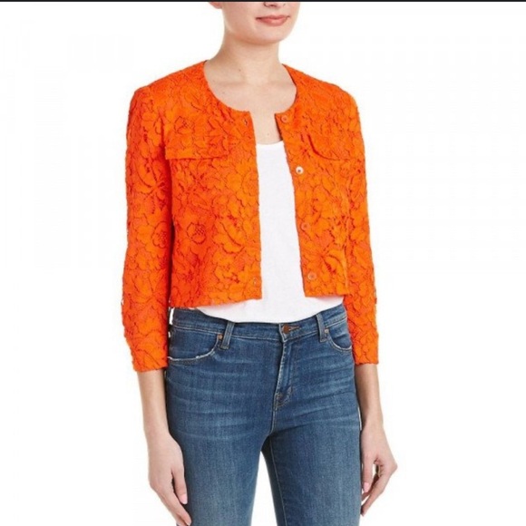 Sandro Paris Vanny Lace Orange cropped jacket​ - Picture 1 of 11